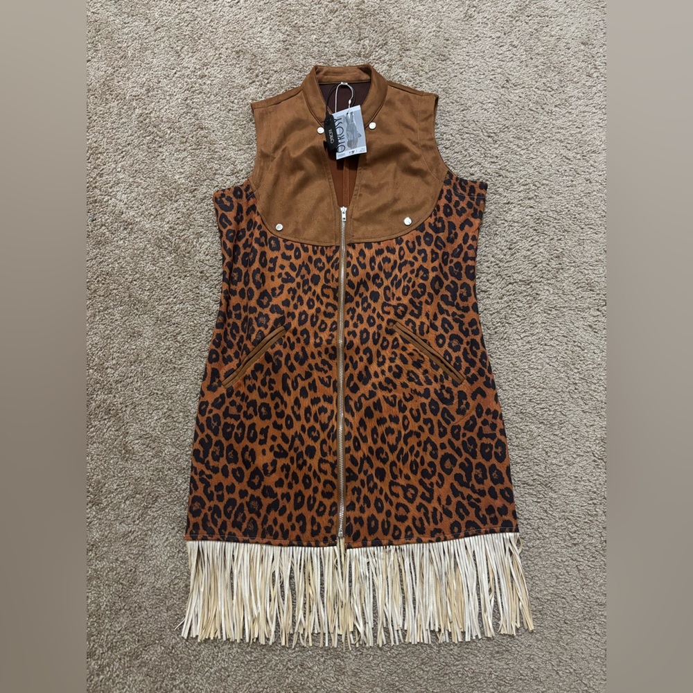 Oyrosy Leopard Tassel Dress Size Medium - Picture 2 of 5